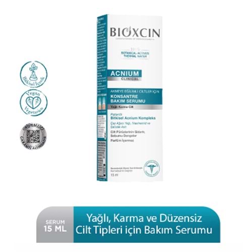 BİOXCİN ACNIUM KONSANTRE BAKIM SERUMU 15 ML ( KARMA & YAĞLI CİLT ) ( AKNEYE EĞİMLİ CİLTLER İÇİN )