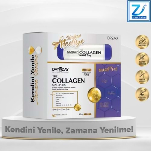 DAY2DAY COLLAGEN MAG PLUS ÇİLEK KARPUZ AROMALI 30 ŞASE ( SULUK HEDİYELİ )