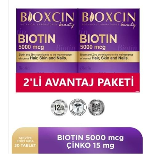 BİOXCİN BİOTİN 5000 MCG 30 TABLET 2 Lİ ( 1 ALANA 1 BEDAVA )