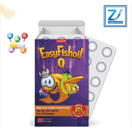 EASYFİSHOİL Q 30 ÇİGNEME TABLETİ ( LİMON VE PORTAKAL AROMALI BALIK YAĞI & KOLİN )