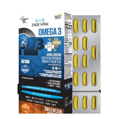 ZADE VİTAL OMEGA 3 BALIK YAĞI PREMIUM 45 KAPSÜL GENEL DESTEK