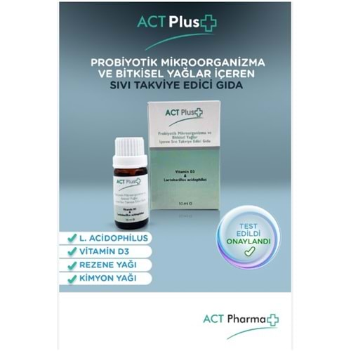 ACT PLUS PROBİYOTİK MİKROORGANİZMA +D3 + LACTOBACİLLUS İÇEREN GAZ GİDERİCİ DAMLA 10 ML