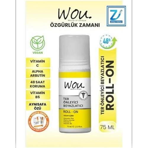 WOU TER ÖNLEYİCİ BEYAZLATICI ROLL-ON DEODORANT 75 ML