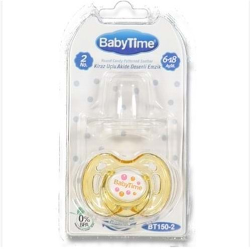 BABY TİME SİLİKON KİRAZ UÇLU KORUYUCU KAPAKLI AKİDE GÖVDELİ DESENLİ EMZİK NO:2 KOD: BT150