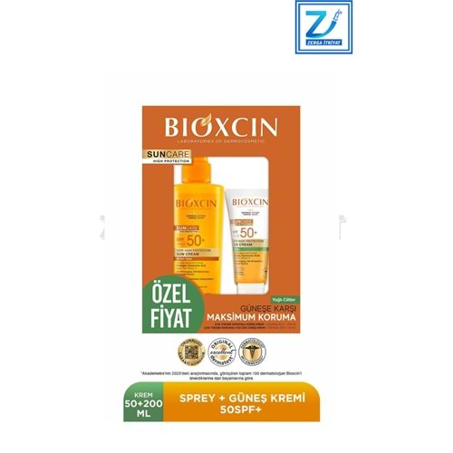 BİOXCİN SUN CARE YÜZ GÜNEŞ KREMİ SPF50+ 50 ML+ VÜCUT SPREYİ SPF50+ 200 ML YAĞLI VE KURU CİLTLER