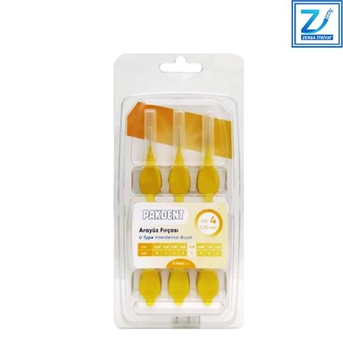 PAKDENT ARA YÜZ FIRÇASI 0,70 MM 6 LI PAKET ( U TYPE ) NO : 4 SARI