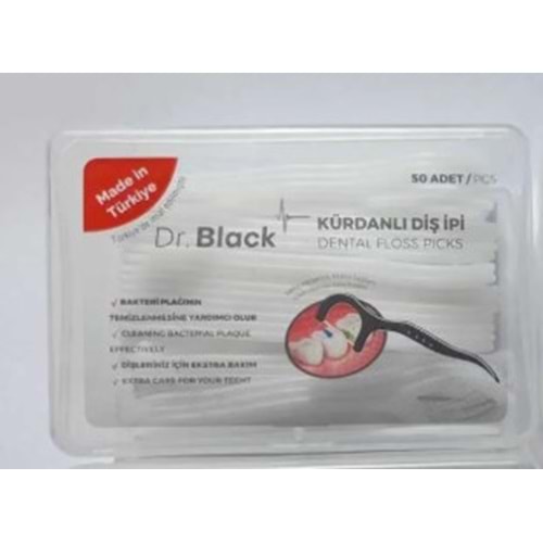 DR. BLACK KÜRDANLI DİŞ İPİ KÖŞELİ KUTU BEYAZ 50'Lİ