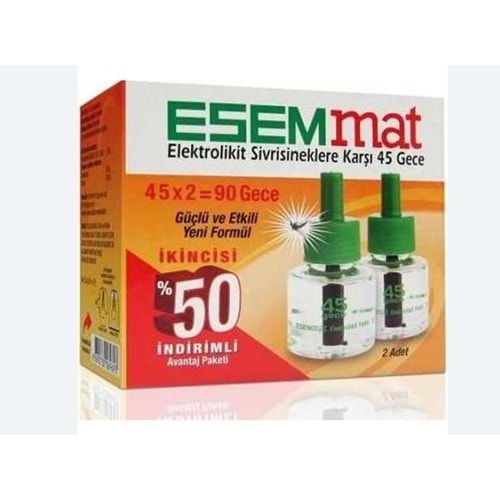 ESEMMAT ELEKTROLİKİT YEDEK 45 ML 2'Lİ SİVRİSİNEKLERE KARŞI