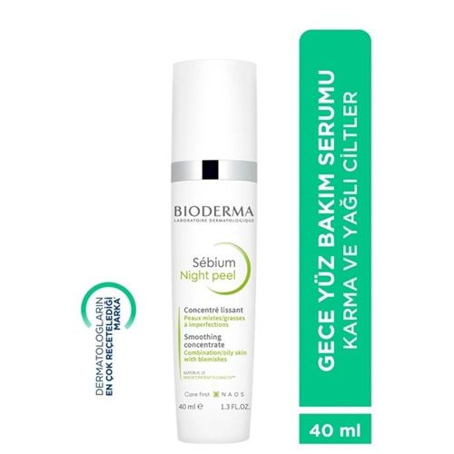 BİODERMA SEBİUM NİGHT PEEL YAĞLI AKNE EĞİLİMLİ CİLTLER GLİKOLİK ASİT İÇEREN PEELİNG ETKİLİ GECE SERUMU 40 ML