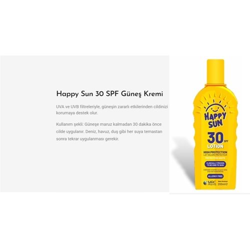 MRC PHARMA HAPPYSUN SPF 30 GÜNEŞ KREMİ SÜTÜ LOTİON 200 ML