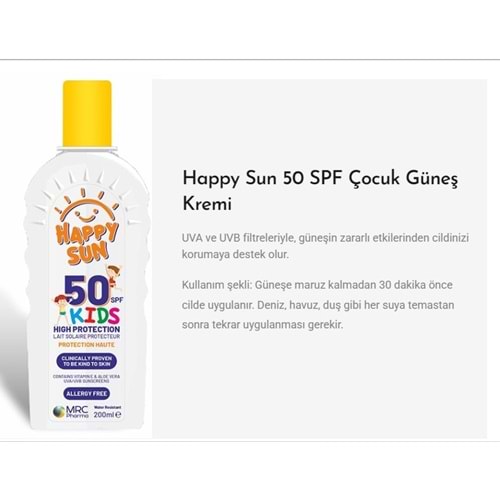 MRC PHARMA HAPPYSUN SPF 50 KİDS GÜNEŞ KREMİ SÜTÜ LOTİON ÇOCUK 200 ML