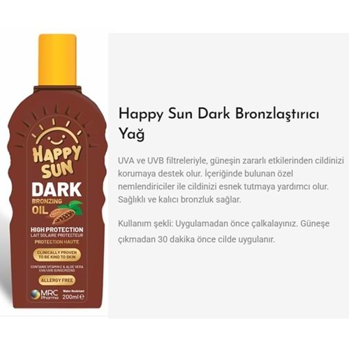 MRC PHARMA HAPPYSUN COCOA DARK GÜNEŞ KREMİ YAĞI 200 ML SPREY