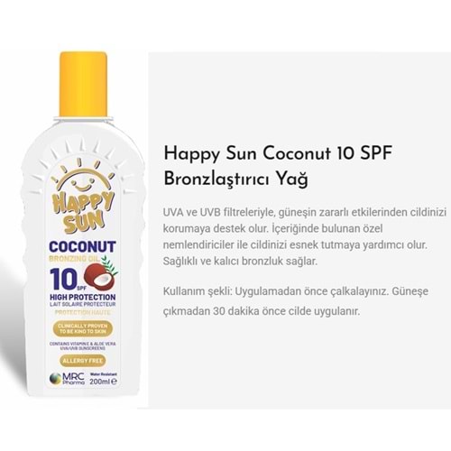 MRC PHARMA HAPPYSUN COCONUT SPF20 GÜNEŞ KREMİ YAĞI 200 ML SPREY