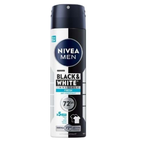 NİVEA SPREY DEODORANT İNVİSİBLE FOR BALCK & WHİTE FRESH ERKEK 150 ML (SPREY)