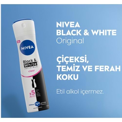 NİVEA SPREY DEODORANT İNVİSİBLE FOR BLACK & WHİYE CLEAR 150 ML