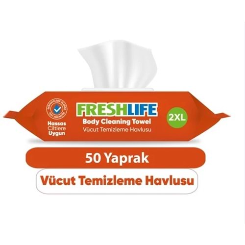 FRESHLİFE VÜCUT TEMİZLEME HAVLUSU 50'Lİ BEYAZ SABUN KOKULU
