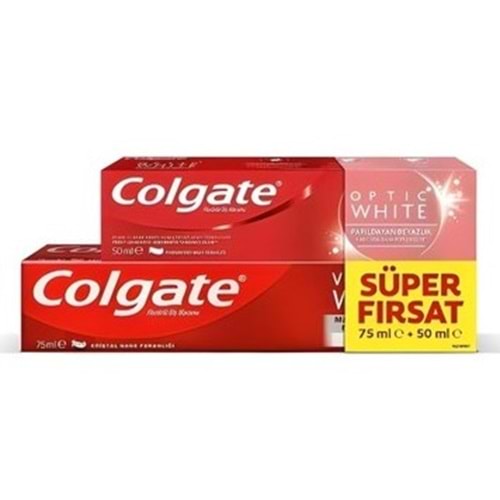 COLGATE OPTİC WHİTE DİŞ MACUNU 75 ML + 50 ML İKİLİ AVANTAJ PAKETİ