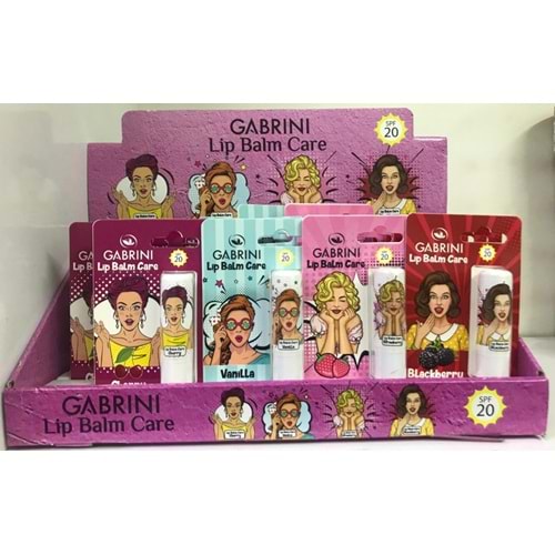 GABRİNİ DUDAK NEMLENDİRİCİSİ 24 LÜ KARIŞIK STAND ÇİLEK-KİRAZ-VANİLYA-BÖĞÜRTLEN