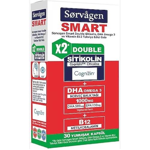 SORVAGEN SMART DOUBLE SİTİKOLİN DHA OMEGA 3 VE B12 30 KAPSÜL