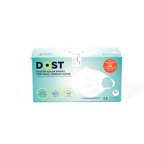 DOST MASKE CERRAHİ MASKE BEYAZ 50'Lİ