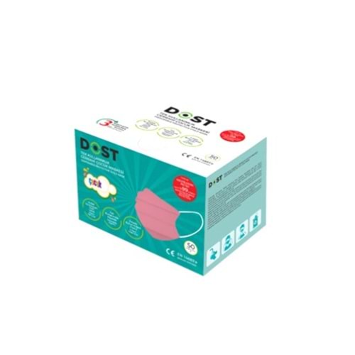 DOST MASKE CERRAHİ ÇOÇUK MASKESİ 50'Lİ PEMBE