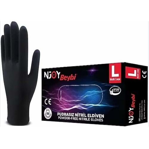 BEYBİ MUAYENE ELDİVENİ PUDRASIZ NİTRİL SİYAH LARGE 100'LÜ