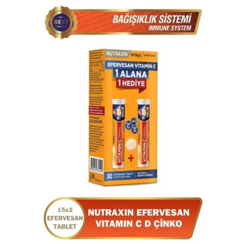 NUTRAXİN VİTAMİN C D ZİNC 15 EFERVESAN TABLET - İKİLİ KOFRE