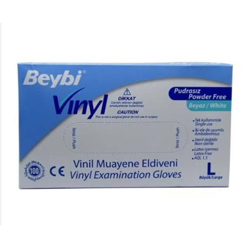 BEYBİ VİNYL MUAYENE ELDİVENİ PUDRASIZ LATEKS İÇERMEZ LARGE 100'LÜ