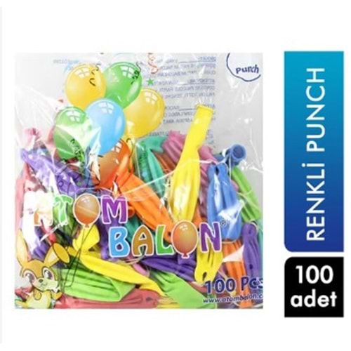 BALON KARIŞIK RENKLİ POUNCH İPLİ 100 LÜ PAKET