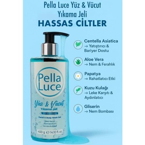 PELLA LUCE YÜZ & VÜCUT YIKAMA JELİ 400 ML HASSAS CİLTLER İÇİN