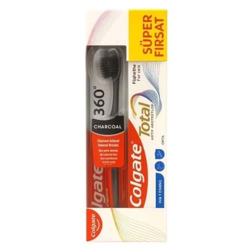 COLGATE SÜPER FIRSAT PAKET - TOTAL ACTİVE PROTECTİON BEYAZLIK DİŞ MACUNU 50 ML + CHARCOAL DİŞ FIRÇASI