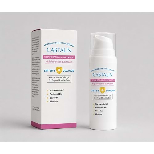 CASTALİN GÜNEŞ KREMİ SPF 50 + UVA + UVB 50 ML KURU VE HASSAS CİLTLER İÇİN