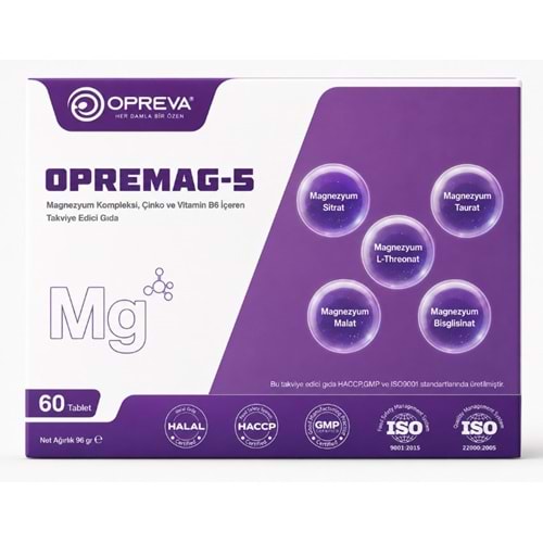 OPREMAG-5 MAGNEZYUM SİTAR & MAG.MALAT & MAG.TAURAT 60 TABLET OPREVA