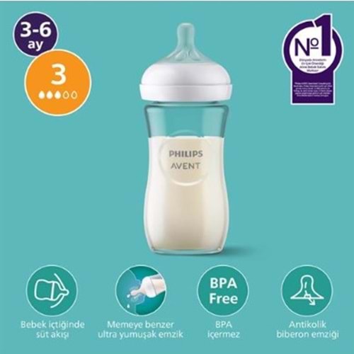 PHİLİPS AVENT NATURAL RESPONSE DOĞAL TEPKİLİ CAM BİBERON 1+ AY 240 ML