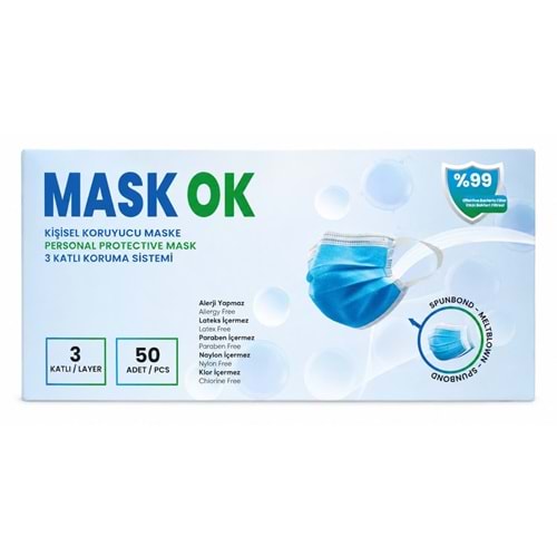 MASK OK CERRAHİ MASKE BEYAZ 50 Lİ KUTU