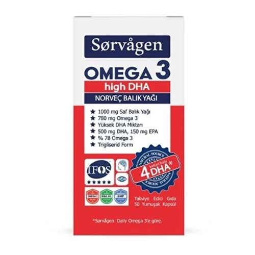 SORVAGEN OMEGA 3 HİGH DHA NORVEÇ BALIK YAĞI 50 KAPSÜL