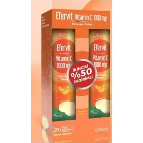 OCEAN EFERVİT VİTAMİN C 1000 MG 20 EFERVESAN TABLET + 20 TABLET - İKİNCİSİ %50 İNDİRİMLİ
