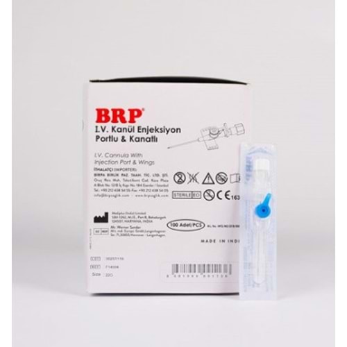 BRP I.V KANÜL İNTRAKET 22 G MAVİ ANJİOKAT 100 LÜ PAKET