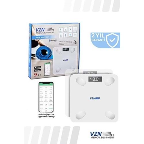 VZN AKILLI DİJİTAL BASKÜLÜ TARTI VÜCUT ANALİZ LCD EKRAN (YAĞ-KAS-SU-KİLO) BLUETOOTH ÖZELLİKLİ