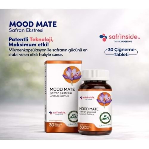 MOOD MATE SAFRAN EKSTRESİ İÇEREN TAKVİYE EDİCİ GIDA 30 MG 30 ÇİĞNEME TABLETİ