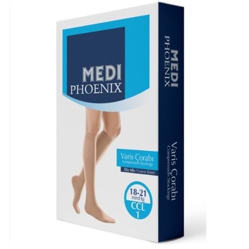 MEDİ-PHOENİX VARİS ÇORABI 18-21 MMHG DİZÜSTÜ CCL:1 AÇIK PARMAK NO:1 BEJ