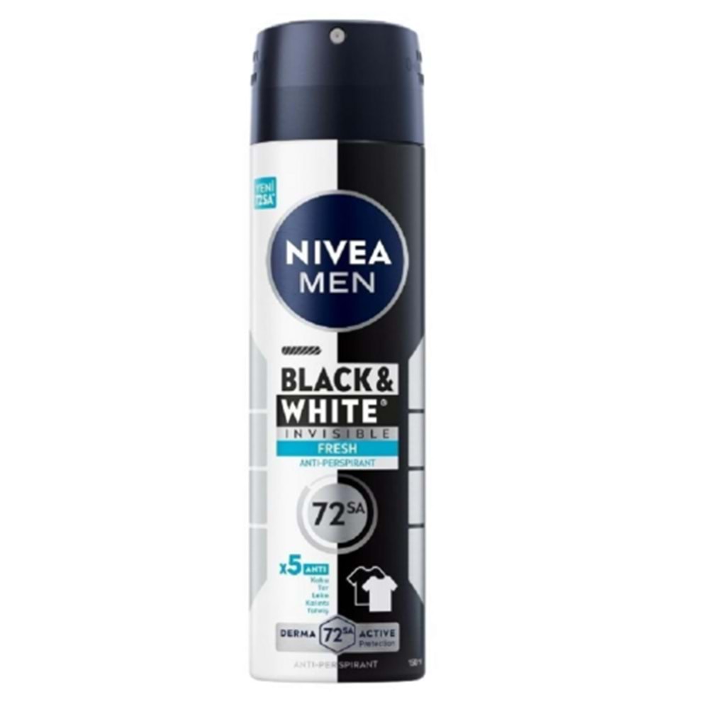 NİVEA SPREY DEODORANT İNVİSİBLE FOR BALCK & WHİTE FRESH ERKEK 150 ML (SPREY)