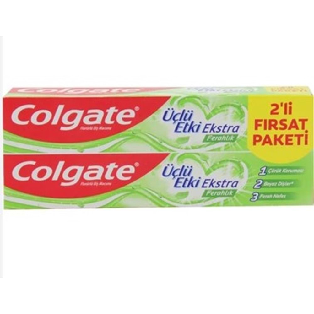 COLGATE DİŞ MACUNU ÜÇLÜ ETKİ EKSTRA FERAHLİK 2'Lİ FİRSAT PAKETİ 2 X 75 ML