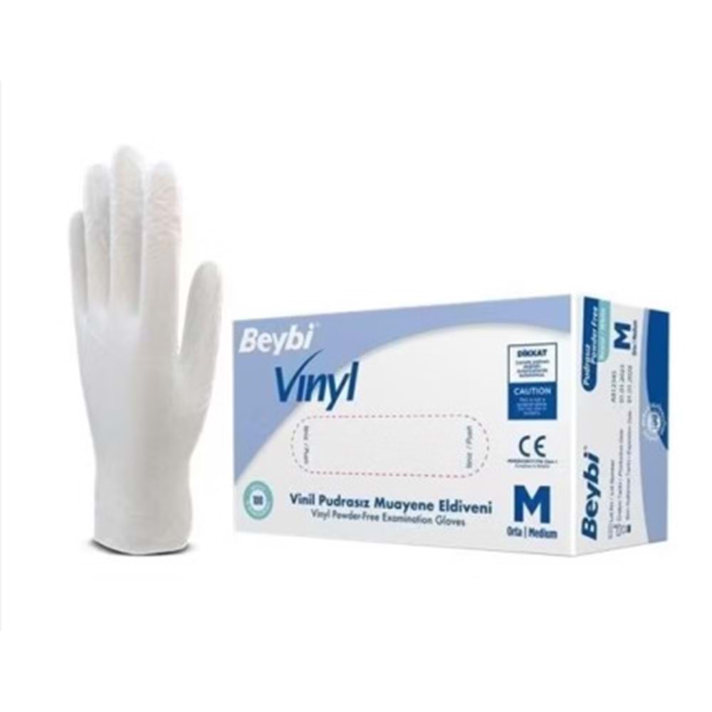 BEYBİ VİNİL PUDRASIZ MUAYENE ELDİVENİ MEDİUM 100 LÜ