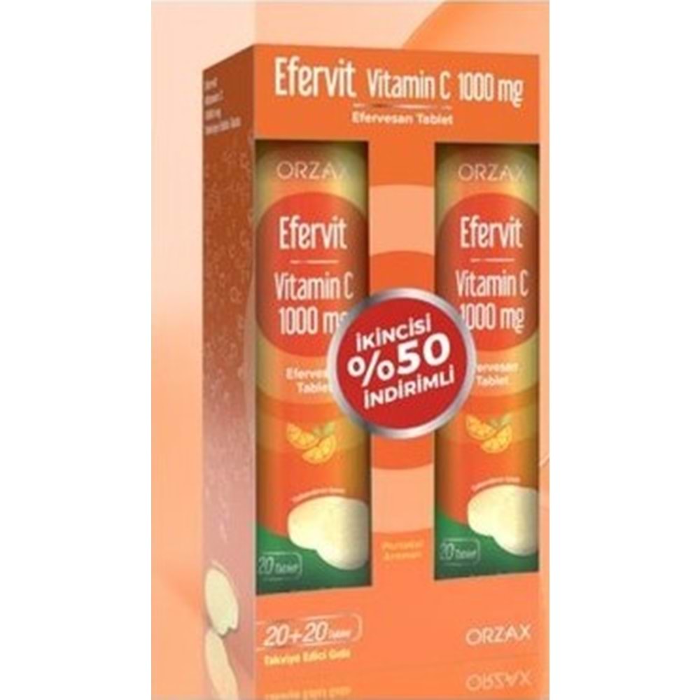 OCEAN EFERVİT VİTAMİN C 1000 MG 20 EFERVESAN TABLET + 20 TABLET - İKİNCİSİ %50 İNDİRİMLİ