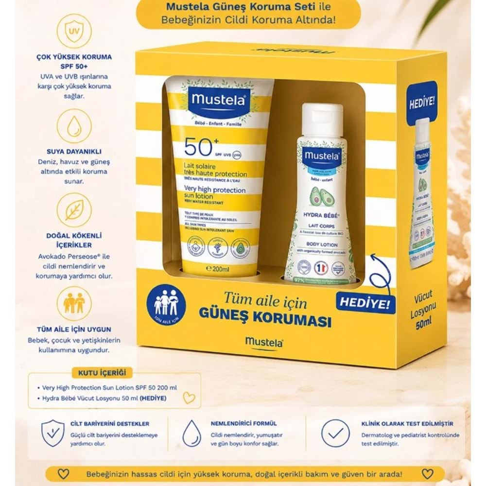 MUSTELA SET - GÜNEŞ LOSYONU SPF50+ 100 ML + MUSTELA HYDRA BEBE 50 ML